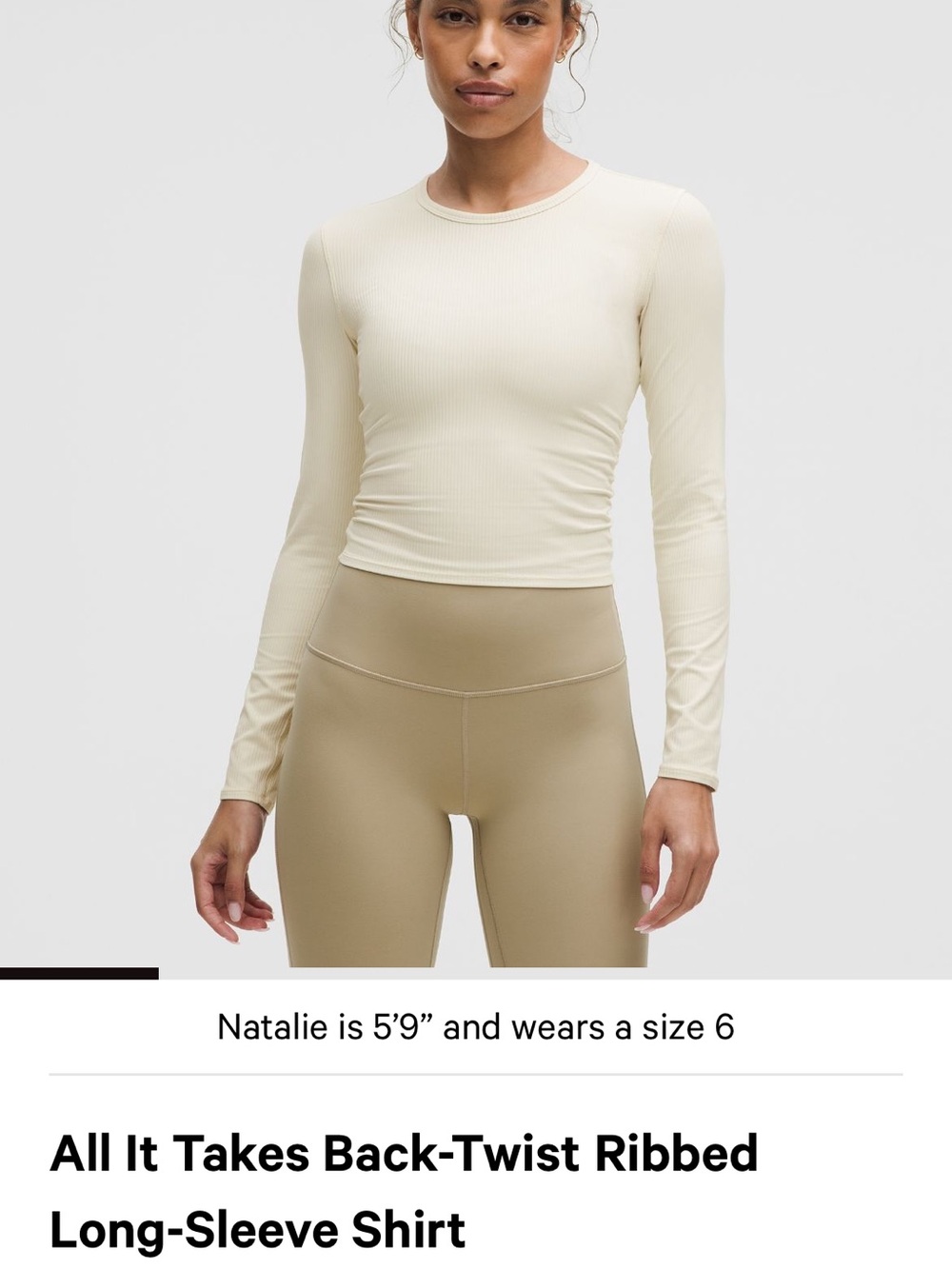 Lululemon All It Takes Back-Twist Ribbed
Long-Sleeve Shirt Light Ivory Size 12